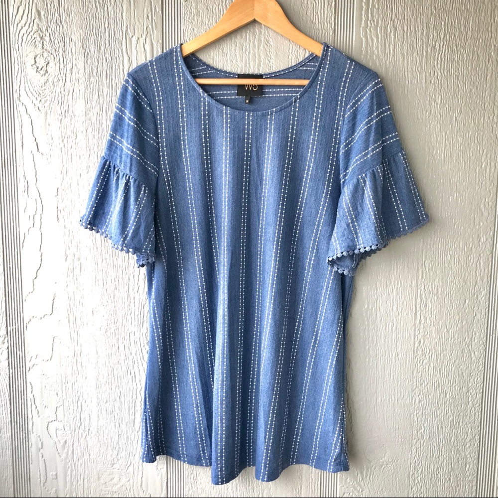 ❗️Sale❗️W5 blue with White Striped Dot Top